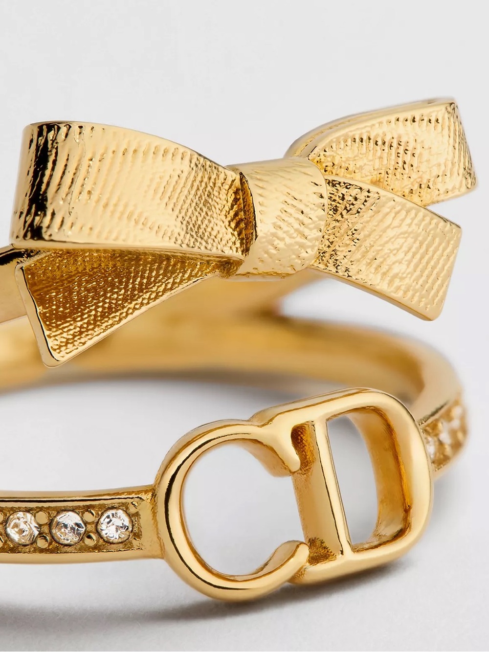Dior Gold Bow and CD Crystal Accent Ring - NWT